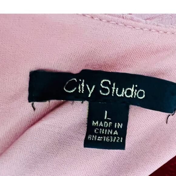 CITY STUDIO sz L pink textured short bubble sleeves mini dress NWT B37 - Picture 4 of 8
